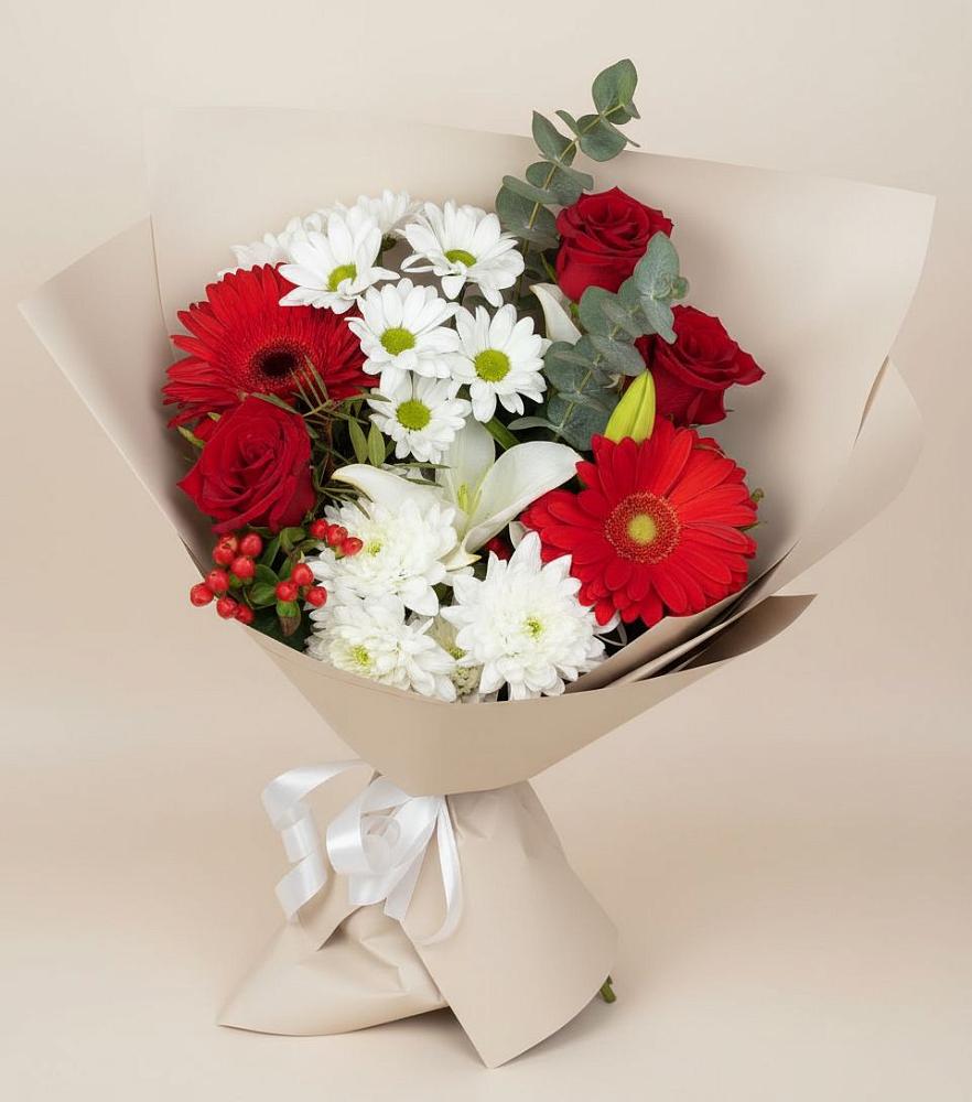 Букет цветов из: Розы, Хризантемы, Герберы и Лилии во Фряново