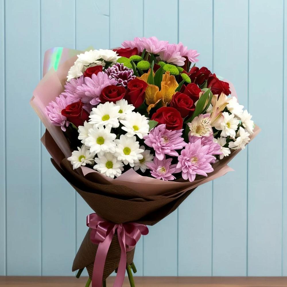 Букет цветов из: Розы, Хризантемы и Альстромерии во Фряново
